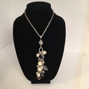 Lia Sophia bauble ball long statement necklace adj. silver chain